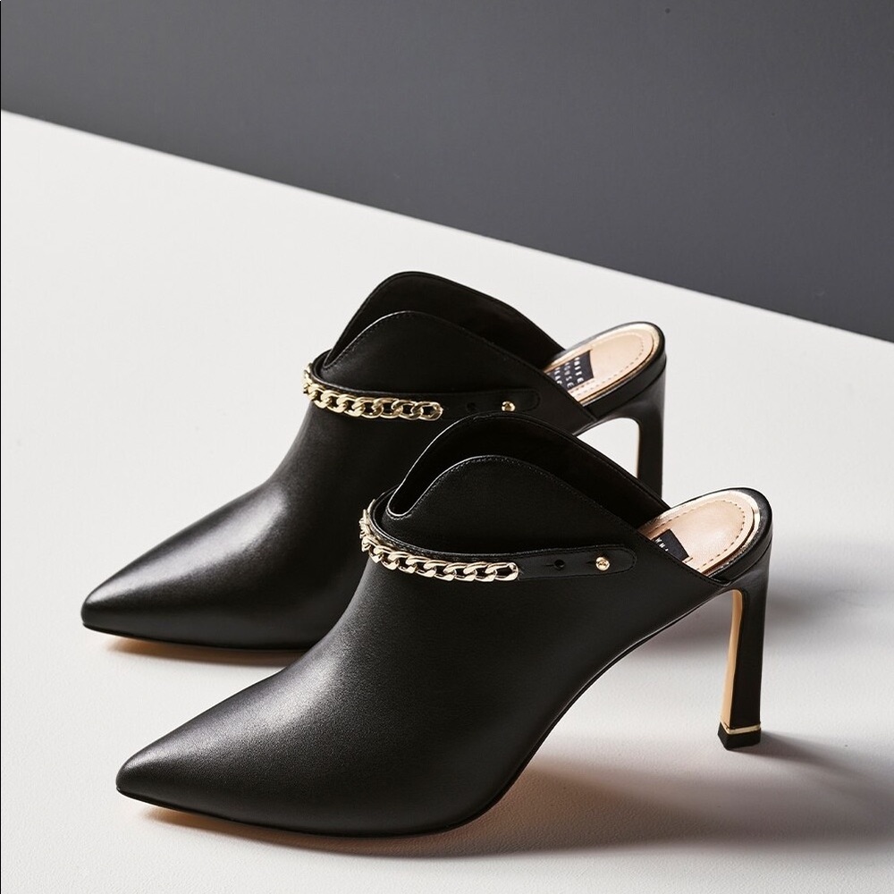 Jade black WHBM Lthr Chain Mule